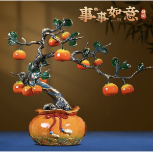 事事如意铜柿子摆件高端新中式工艺品客厅玄关装饰品乔迁新居礼物 全铜《柿柿如意》招财聚宝盆