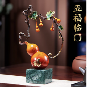 五福临门铜葫芦摆件工艺品客厅酒柜办公室乔迁之喜搬家礼物
